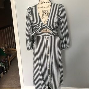 Madewell Shimmer Stripe Cutout Midi Dress